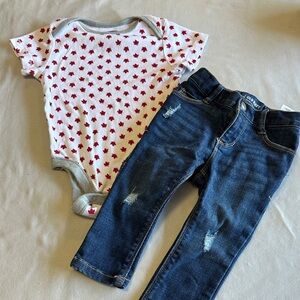 Old Navy - Red Star Bodysuit and Blue Jeans Set